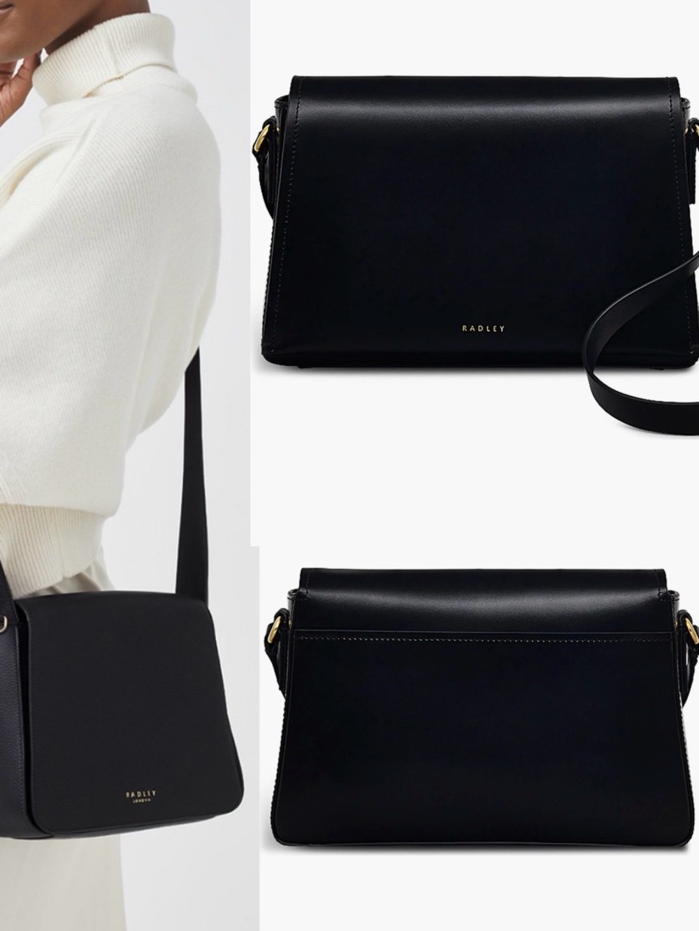 Radley Lexington Lane Medium Flap Crossbody Bag Black Leather Crossbody Bag.